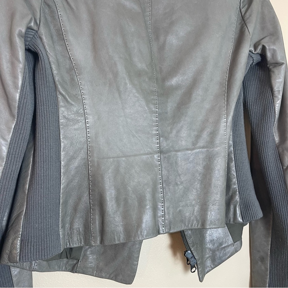 Vince Women’s Genuine Leather Jacket S Funnel Neck Olive Green Minimalist Chic - Picture 8 of 15